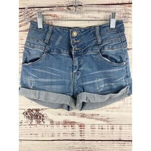 Womens I & M Premium Denim Blue Jean Shorts High Waist Cuffed Stretch Sz Small